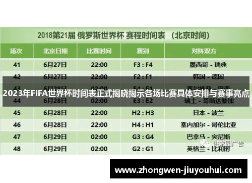2023年FIFA世界杯时间表正式揭晓揭示各场比赛具体安排与赛事亮点 2023年FIFA世界杯时间表正式揭晓揭示各场比赛具体安排与赛事亮点