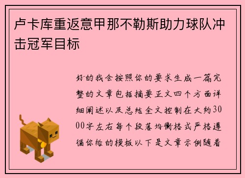 卢卡库重返意甲那不勒斯助力球队冲击冠军目标 卢卡库重返意甲那不勒斯助力球队冲击冠军目标